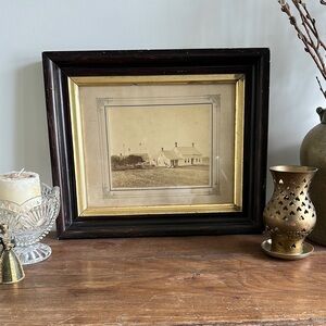 Antique Gold and Brown Framed Art Farmhouse 1800’s Wavy Glass